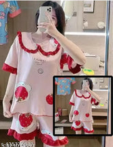 Acrylic night dress t-shirt and shorts set, printed design for best quality sleepwear in M, L, XL, XXL sizes (India)